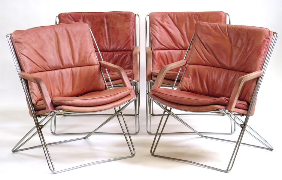 Okänd designer för IRE Möbler, Skillingaryd,  1960-70-tal, fåtöljer, 4 st, kromat stål med rosa läderklädsel, _10775a_8d93666f058f9a4_lg.jpeg