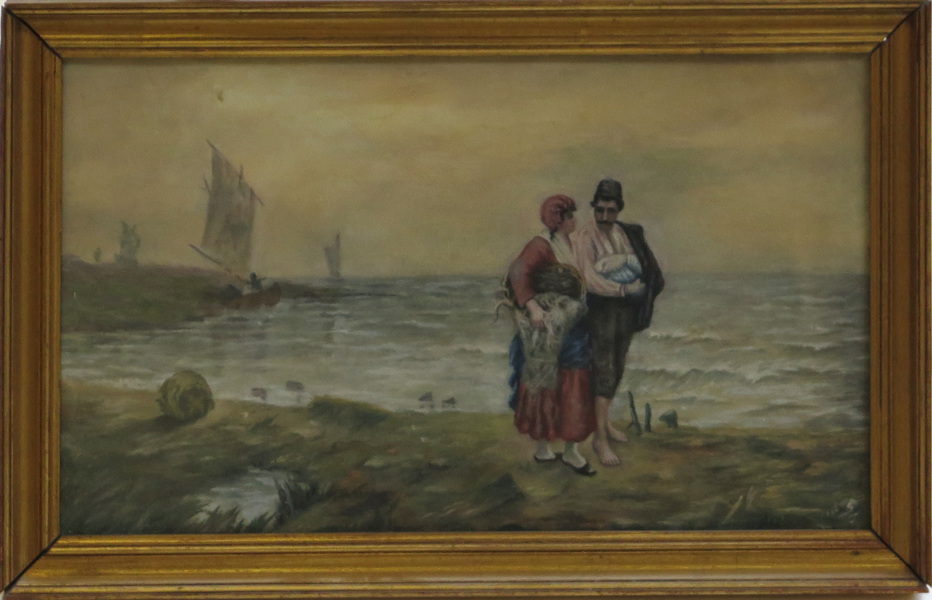 Okänd konstnär, akvarell, italienskt (?) fiskarpar på strand, _12943a_8d97c14cb9e4a0a_lg.jpeg