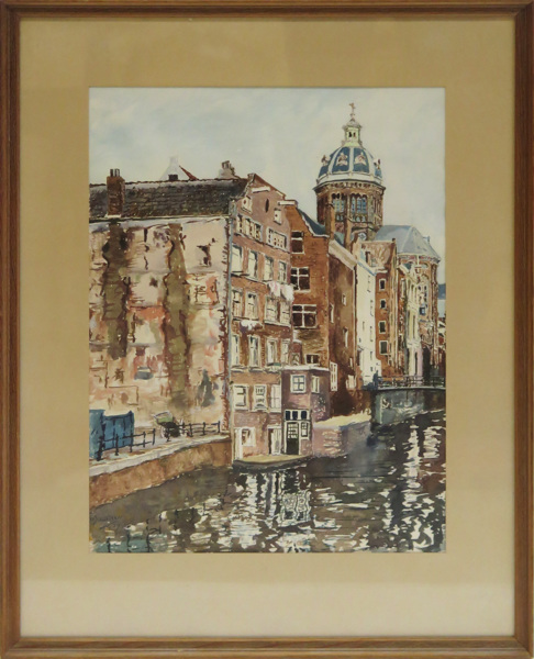 Okänd konstnär, 1900-talets mitt, akvarell, Oudezijds Voorburgwal med Sint-Niklaaskerk, Amsterdam, _15336a_lg.jpeg