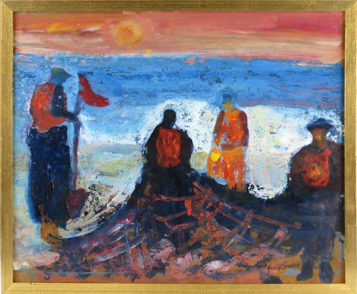 Grovens, Harald, blandteknik, fiskare på strand, _15430a_lg.jpeg