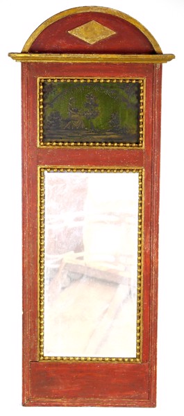 Spegel, bemålat och förgyllt trä, empire, 1800-talets 1 hälft, övre glas med bemålad dekor av kvinna i parklandskap, _1569a_8d839f8399ad05f_lg.jpeg
