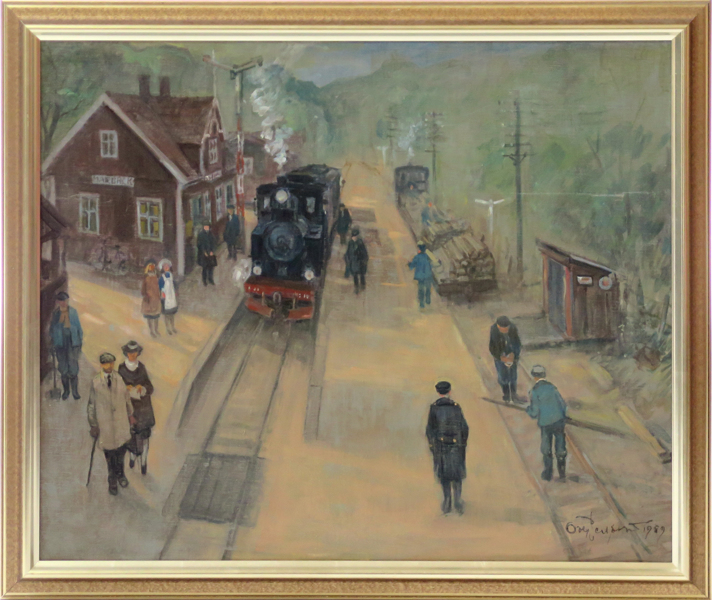 Persson, Ove, olja, "Tåget kommer" - motiv från Marbäcks järnvägsstation, _18804a_8da341d32360957_lg.jpeg