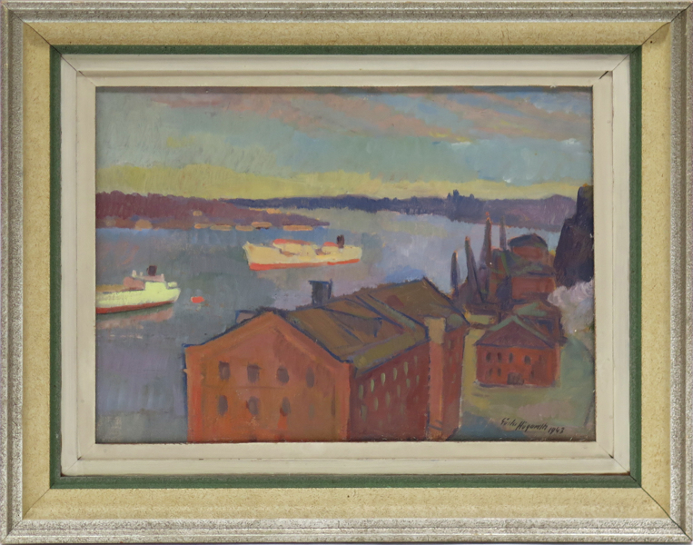 Högardh, Gösta, olja, "Vita båten," (Från Stadsgården, Stockholm), _19483a_8da487134c379c7_lg.jpeg