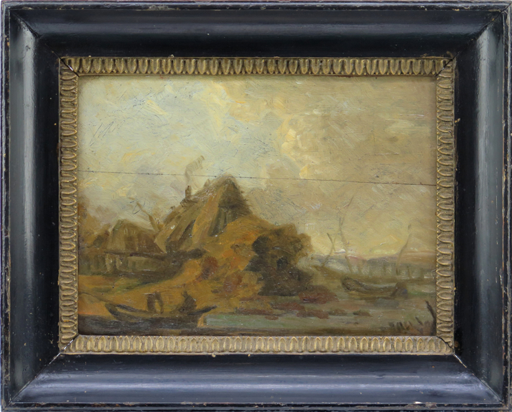 Okänd konstnär, 1800-tal,  olja, kustparti med hus och båtar, _19702a_8da50747f7fc417_lg.jpeg