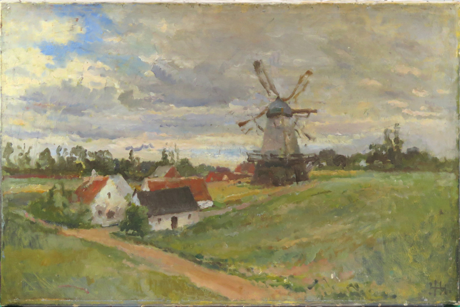 Okänd konstnär, olja, 1900-talets 1 hälft, landskap med vindmölla, _19892a_8da52c550f367cf_lg.jpeg