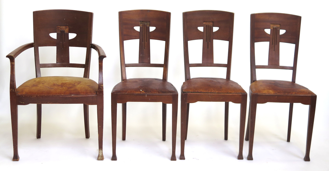 Okänd designer för Sandsjö Möbelfabrik Bodafors, stolar 3 st samt armstol, bonad björk med lädersitsar, _22303a_lg.jpeg