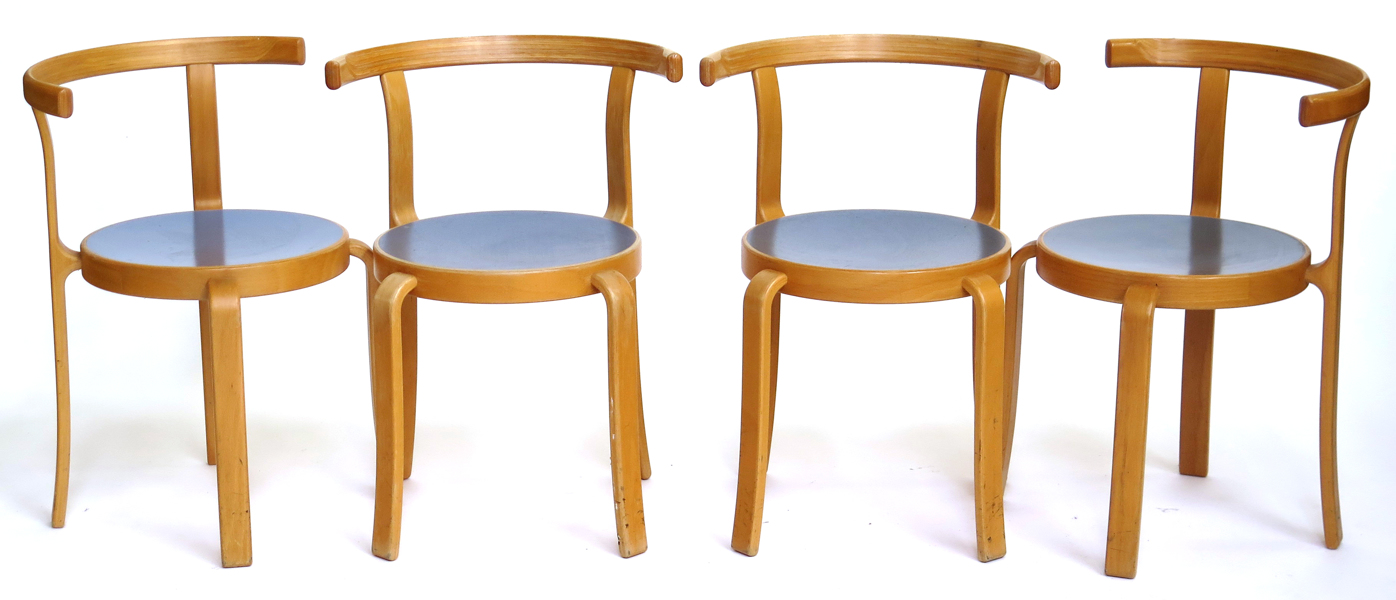 Thygesen, Rud & Sørensen, Johnny för Magnus Olesen, stolar 4 st, böjträ med sitsar i linoleum, modell 8000, design 1981,  _22384a_lg.jpeg