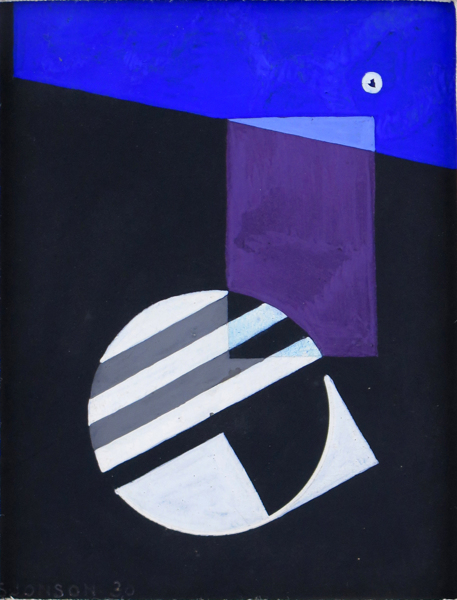 Jonson, Sven, tempera, plangeometrisk komposition, "Mörk fond", signerad och a tergo daterad 1930, synlig storlek 14 x 11 cm, _23666a_lg.jpeg