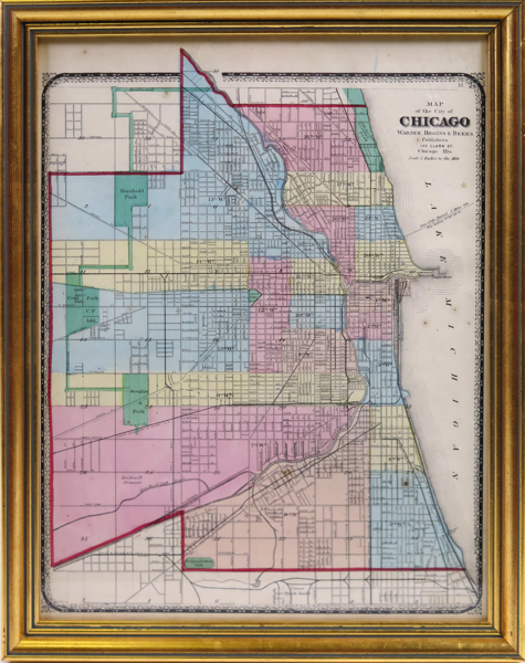 Karta, litograferad och handkolorerad, "Map of the city of Chicago"_24719a_lg.jpeg
