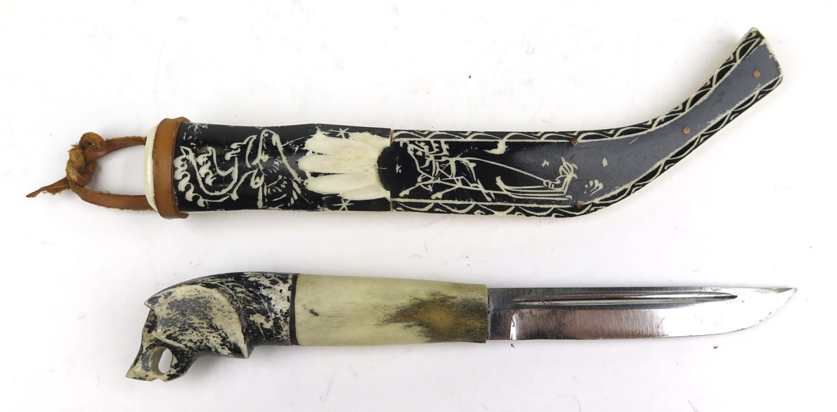 Kniv med balja, helhorn, dekor av varg, Lappi - Lappland, tot längd 26 cm_25237a_8daee6b7d4f676e_lg.jpeg