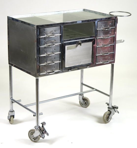 Klinikvagn, rostfritt stål med glasskivor, Stille, 1900-talets 1 hälft, inredning med lådor, l exklusive hållare 70 cm_25526a_lg.jpeg