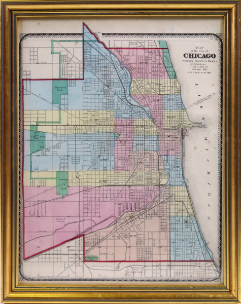 Karta, litograferad och handkolorerad, "Map of the city of Chicago"_25774a_lg.jpeg