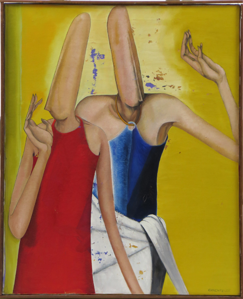 Ehrenfeldt, Anna-Stina, olja, surrealistisk komposition med människor, signerad, 76 x 61 cm, något färgavfall_25853a_lg.jpeg