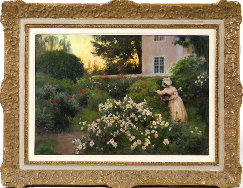 Albert Edelfelt olja "Bland rosor" - trädgårdsmotiv från Haiko, utförd 1898 med smärre retuscher 1899, signerad Dr T Tallqvist till minne af Haiko och af A Edelfelt, 38 x 55 cm._25893a_8db091f2c21cc5e_lg.jpeg