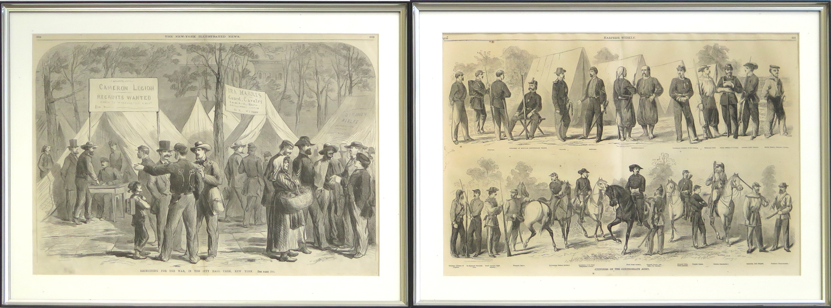 Litografier, 2 st: Amerikanska Inbördeskriget; "Uniforms of the Confederate Army" ur  "Harper's weekly" 17/8 1861 samt "Recruiting for the war, in the City Hall Park, New York" _26652a_8db215850bd32b1_lg.jpeg