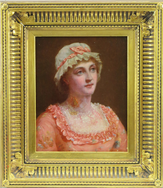 Lawrence, John C, tillskriven, olja, kvinnoporträtt, a tergo signerad J C Lawrence och daterad 1898 med dedikation, 25 x 21 cm, lagning_26825a_8db26f56b3a9e79_lg.jpeg