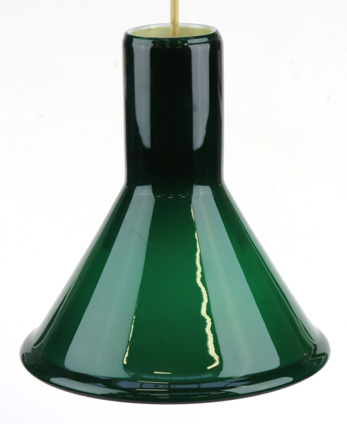 Bang, Michael för Holmegaard, taklampa, glas, "P&T-pendel", design 1972, dekor i grönt underfång, dia 20 cm_27152a_8db2a22ec664e3c_lg.jpeg