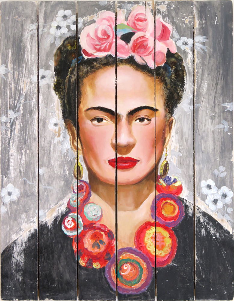 okänd samtida konstnär olja porträtt av frida kahlo auktion