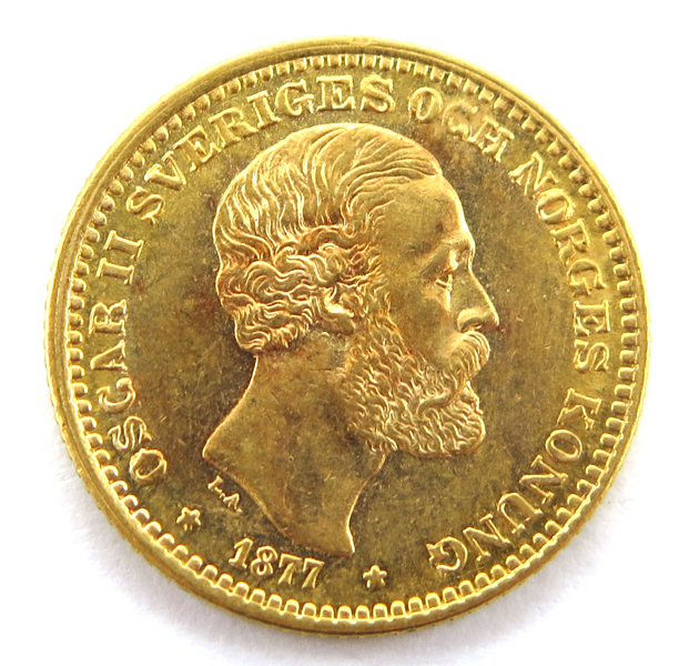 Guldmynt, 10 kronor, Oskar II 1877,  4,48 gram 900/1000 guld_28243a_8db52fda7e7ea5a_lg.jpeg