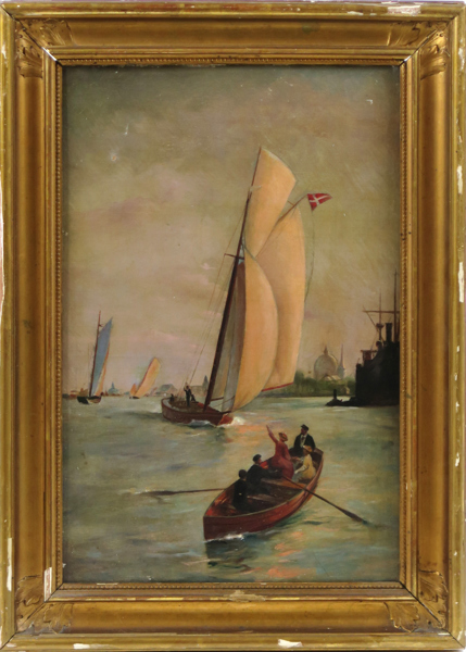 Okänd dansk konstnär, sekelskiftet 1900, olja, fartyg i Köpenhamns hamn, uppklistrad på pannå, 48 x 32 cm _28269a_lg.jpeg