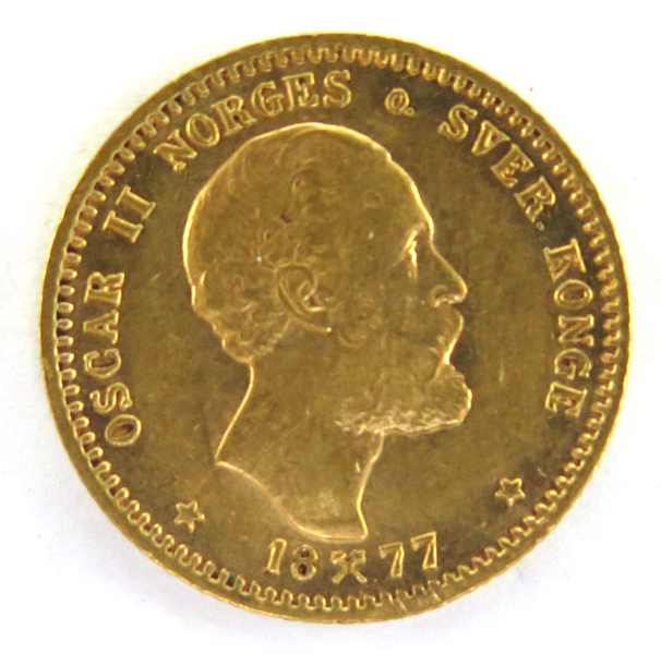 Guldmynt, 10 kroner, Norge, Oskar II 1877,  4,48 gram 900/1000 guld_28319a_8db561aa47c494f_lg.jpeg