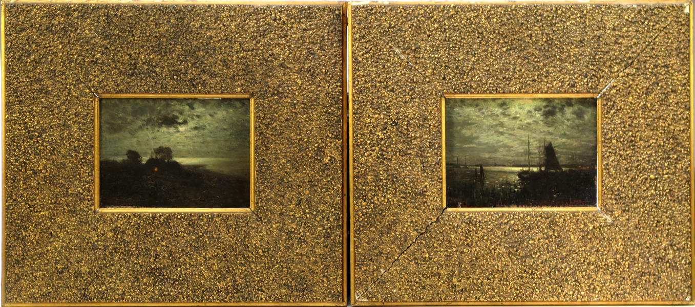 Okänd engelsk (?) konstnär, 1800-talets 2 hälft, oljemålningar, 1 par, skymningslandskap, otydligt signerade, 10 x 14 cm_28360a_lg.jpeg