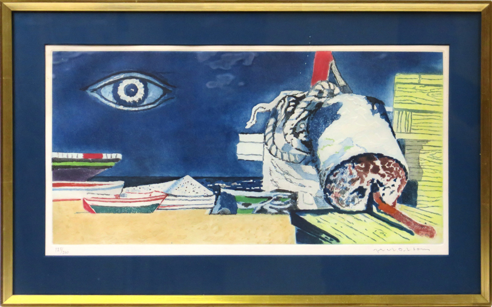Olson, Axel, färgetsning med carborundum, komposition med öga och bojar, signerad och numrerad 125/260, synlig pappersstorlek 31 x 60 cm_28418a_lg.jpeg