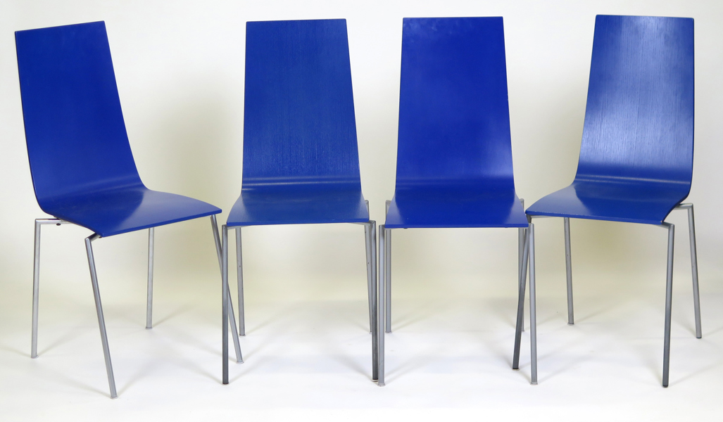 Ljunggren, Mattias för Källemo, stolar, 4 st, blålackerat böjträ på metallunderrede, "Cobra", _28509a_lg.jpeg