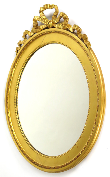 Spegel, skuret och förgyllt trä och stuck, gustaviansk stil, 1900-tal, krönande rosett, h 90 cm_28698a_lg.jpeg