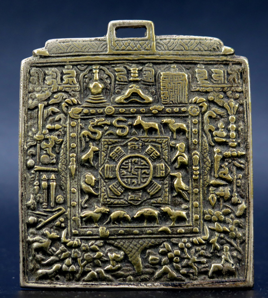 Thangka, brons, Tibet, 18-1900-tal, dubbelsidig, spår av försilvring, 100 x 85 mm_31420a_lg.jpeg