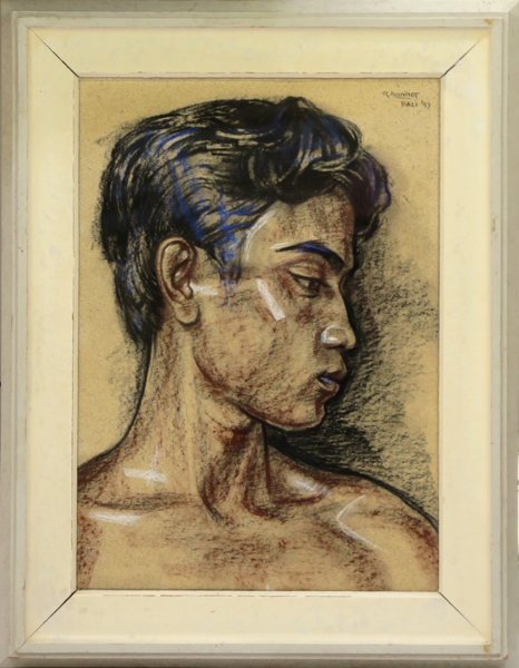Bonnet, Rudolf Johan, pastell, porträtt av balinesisk man, signerad och daterad Bali - 57, synlig pappersstorlek 50 x 35 cm_31432a_8dbafa122827cc7_lg.jpeg