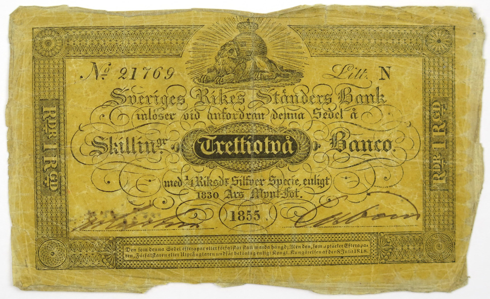 Sedel, 32 Riksdaler Banco, Sveriges Rikes Ständers Bank 1855,_3558a_8d870451bde96cc_lg.jpeg
