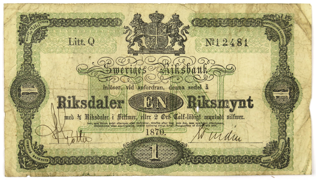 Sedel, 1 Riksdaler Riksmynt, Sveriges Rikes Ständers Bank 1870,_3561a_8d870455631ce44_lg.jpeg