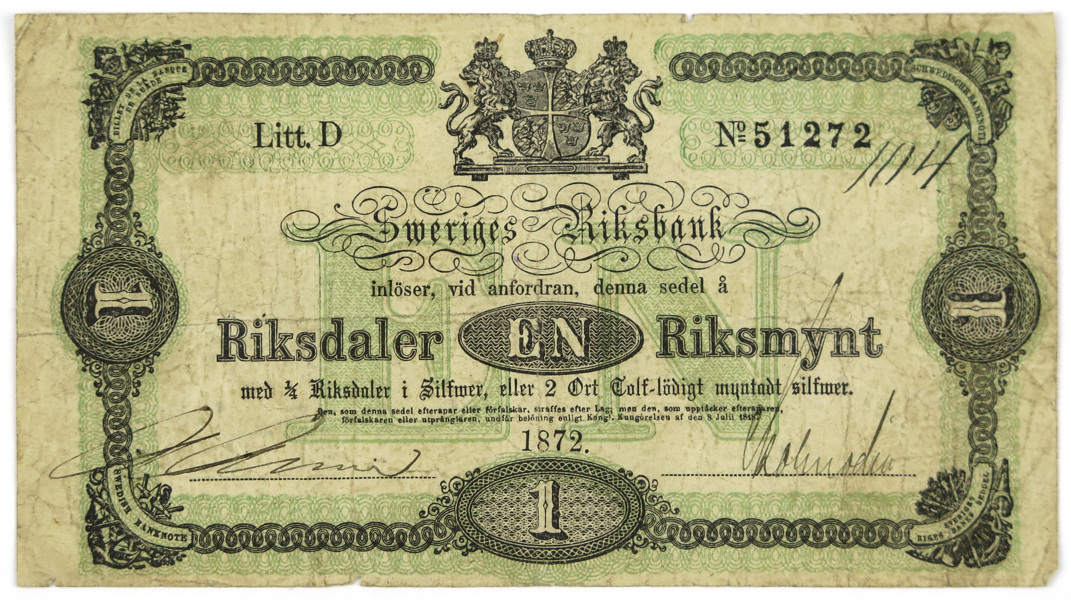Sedel, 1 Riksdaler Riksmynt, Sveriges Riksbank 1872,_3562a_8d8704a703ad4e4_lg.jpeg