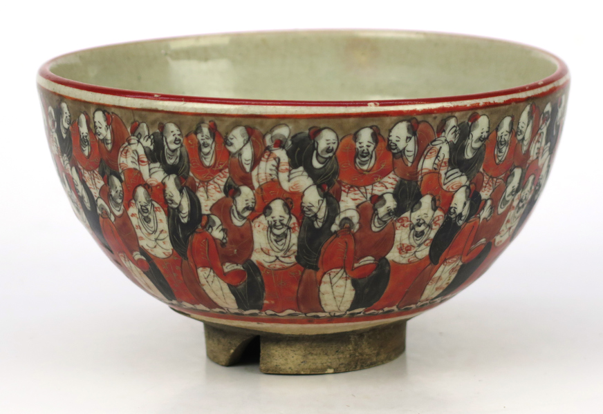 Okänd japansk keramiker, skål, flintgods, Kutani (?), Miji-Taishô, så kallad "Thousand Faces"-dekor, dia 23 cm, nagg_36313a_8dc27e15be8b19c_lg.jpeg