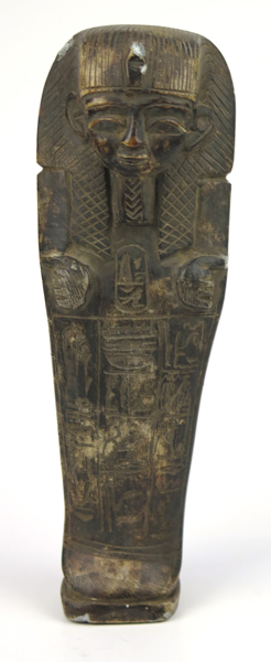 Ushept/stele, skuren alabaster, Egypten, 1920-30-tal, i form av stående Faraoh med Nemes, h 27 cm, smärre slitage_36489a_lg.jpeg