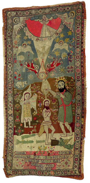 Matta/vävnad, antik Armenisk, dekor av Johannes Döparen, Kristus, änglar, serafer mm,_4119a_8d880ae6a9292bc_lg.jpeg
