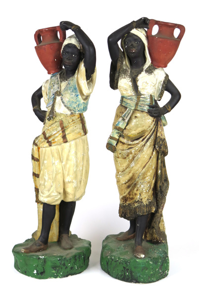 Skulpturer, 1 par, bemålad gips, sekelskiftet 1900, sudanesiska vattenbärare, _4226a_8d8826ebca1823a_lg.jpeg