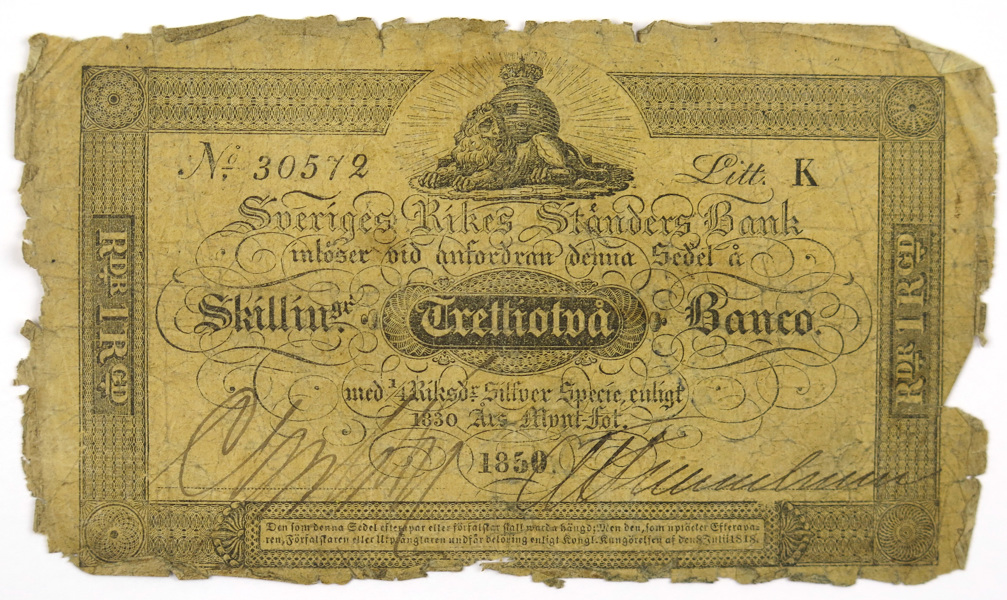 Sedel, 32 Riksdaler Banco, Sveriges Rikes Ständers Bank 1850,_4726a_lg.jpeg