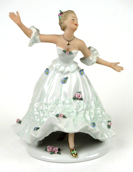 Figurin, delvis bemålat porslin, Royal Dux, stående dansös,_5461a_8d8a26c013df11d_lg.jpeg