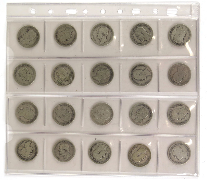 Silvermynt, 20 st 1-kronor, total vikt 120 gram 800/1000 silver,_5465a_8d8a271bfd4b44c_lg.jpeg