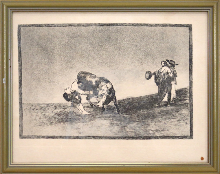 Goya y Fuentes, Francisco de, efter honom, etsning och akvatint, "El mismo vuelca un toro en la plaza de Madrid", ur sviten La Tauromaquia från 1816,_5550a_lg.jpeg