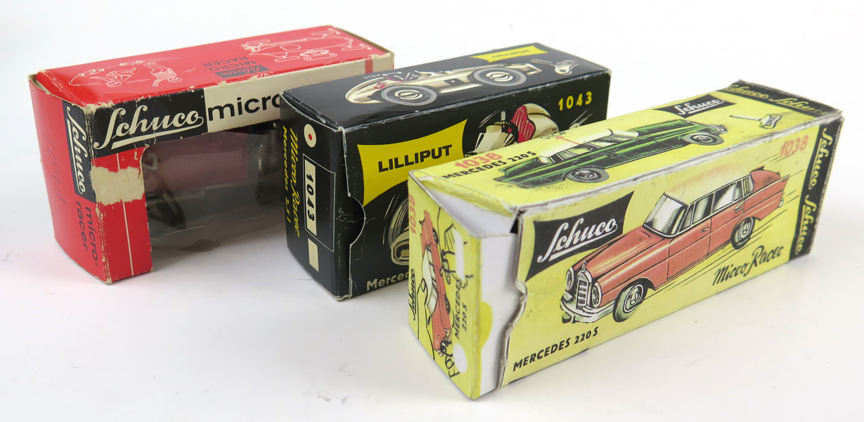 Leksaker, 3 st, mekaniska, Schuco/Lilliput Micro Racer, 1950-60-tal, _7428a_lg.jpeg